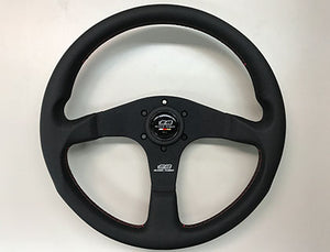 Mugen 350mm Racing 3 Steering Wheel - Black Leather / Red Stitch